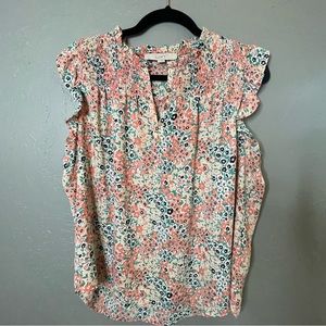 Garden Smocked Split Neck Shell  Size M